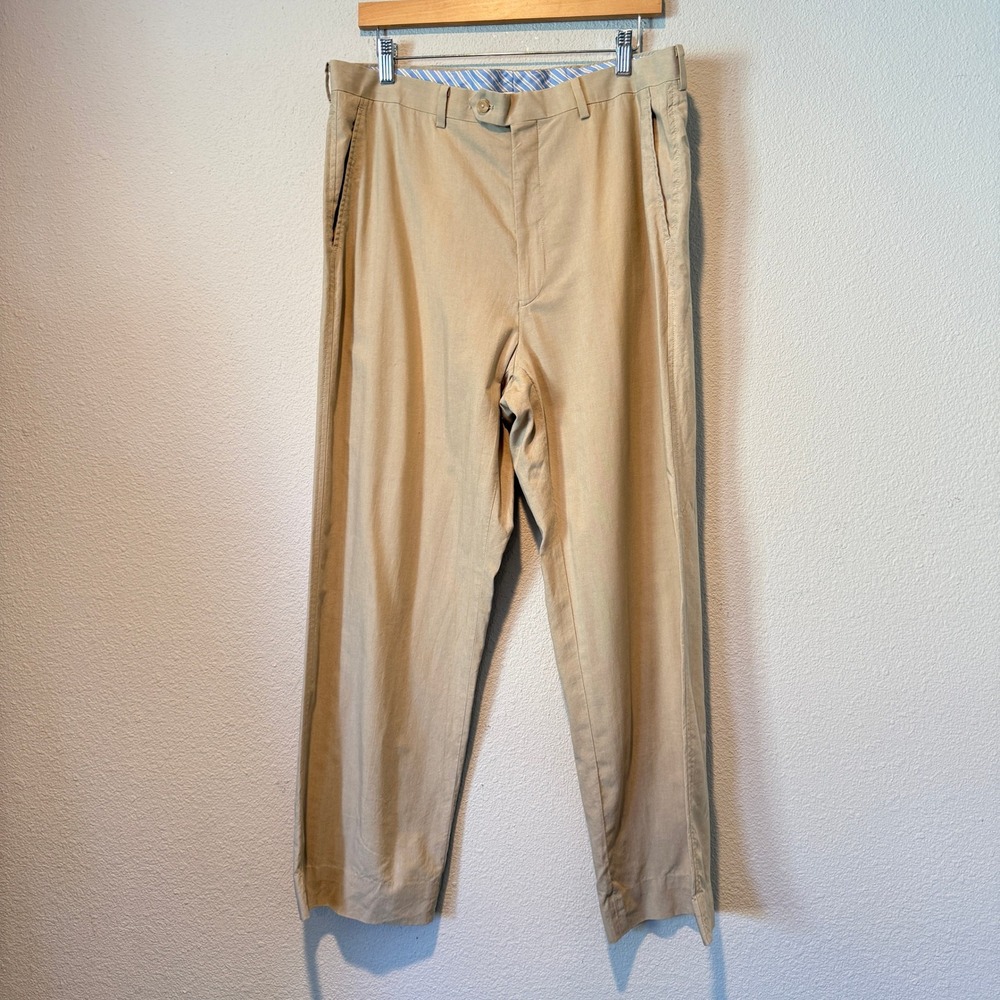 Lauren Ralph Lauren Mens Khaki Silk Cotton Blend Straight Leg Chino Pants 34x34